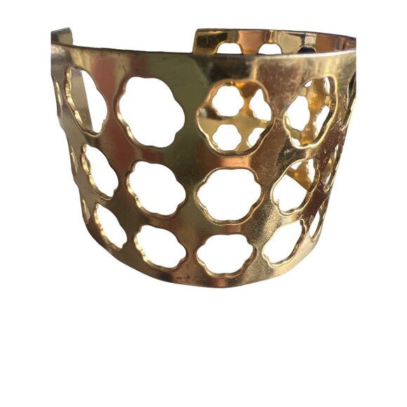 Gold Tone Bracelet Cut Out Bangle Statement Open - Picture 4 of 15